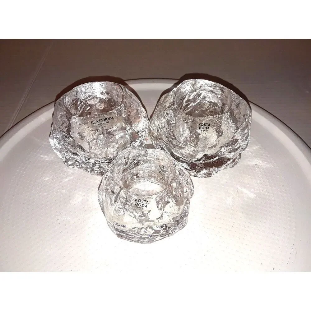 Vintage Kosta Boda Snowball Crystal Votive Candle Holders Lot of 3
